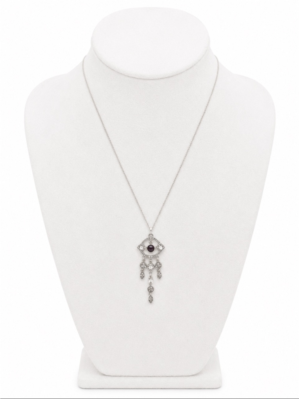 Silver-Tone Crystal Dangle Pendant Necklace